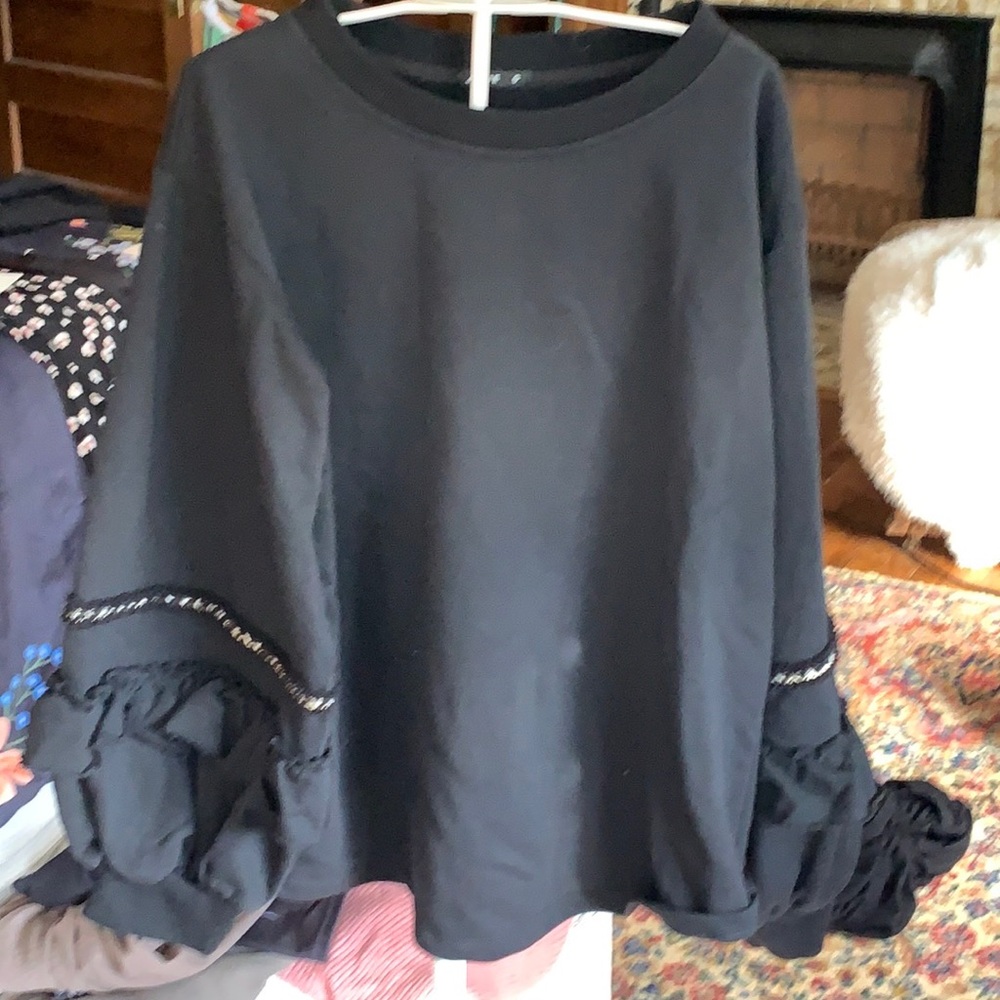 Junie  for Anthropologie‎ puff sleeve embellished sweatshirt. NWOT. Retail 118